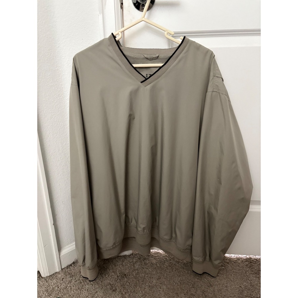 IZOD XL Pullover Windbreaker Jacket V-Neck Long Sleeve Beige